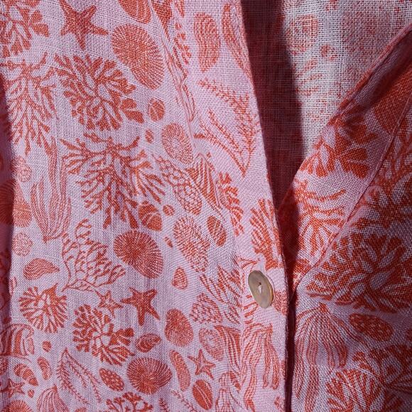 Sigrid Olsen L Orange Coral Starfish Shell Linen Button Up Sleeveless Tunic Top - Picture 4 of 6